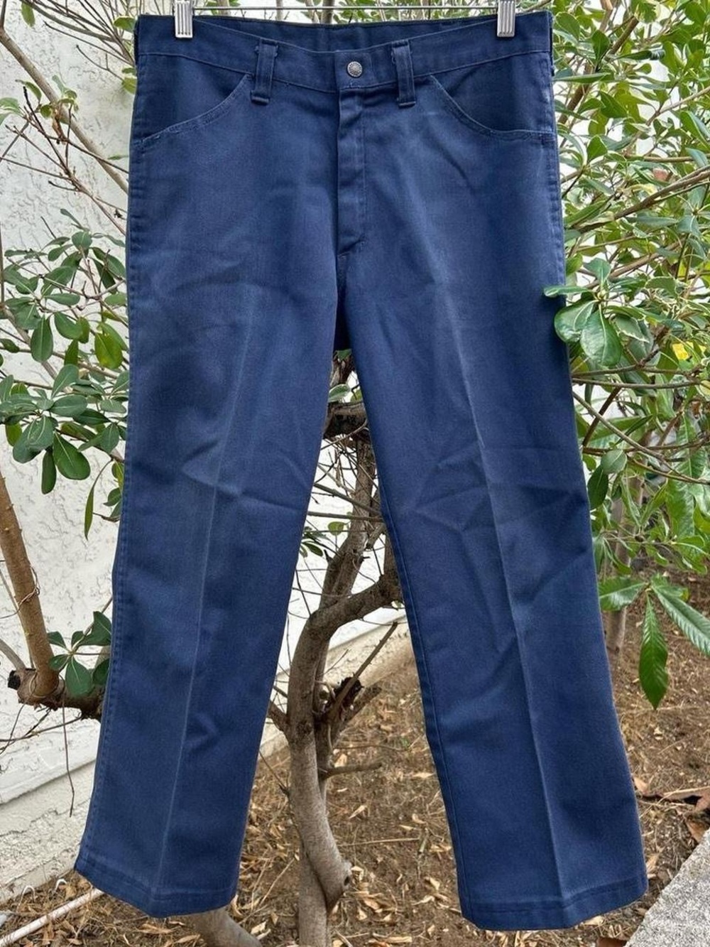 Vintage 1970s Navy Blue Straight Leg Work Pants Talon Zip 32x26